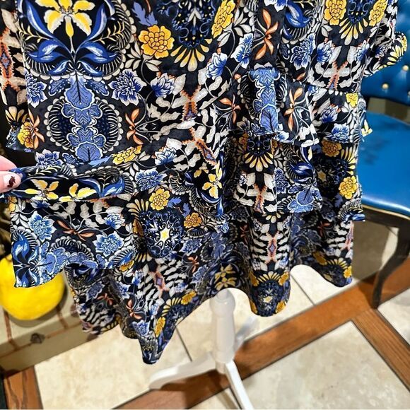 Loft Blue and Yellow Floral Tiered Dress Size Small - Picture 4 of 12
